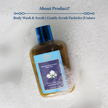 Blue Nectar Exfoliating Body Wash & Scrub for Rough & Bumpy Skin | Madurai Jasmine Tan Removal Body Scrub for Women & Men (10 herbs, 250ml)